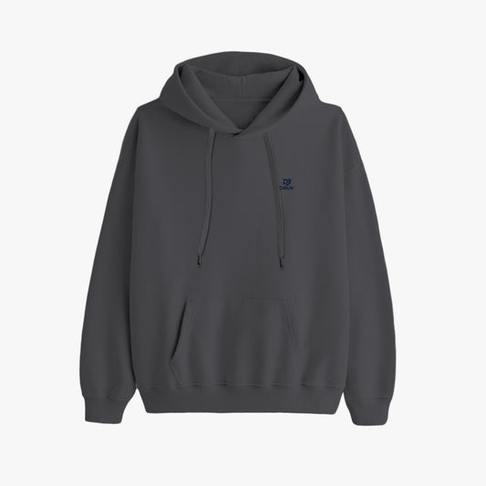 Unisex cotton-blend pullover hoodie, dark gray; hood with drawstrings and kangaroo pocket