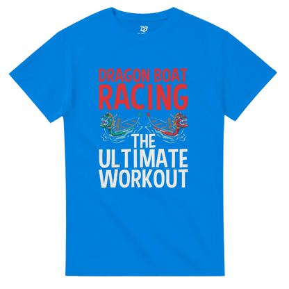 Unisex royal blue workout T-shirt with dragon boat racing graphic print