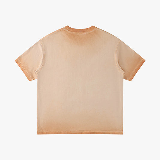 Apricot washed cotton crew-neck tee shirt, plain back view