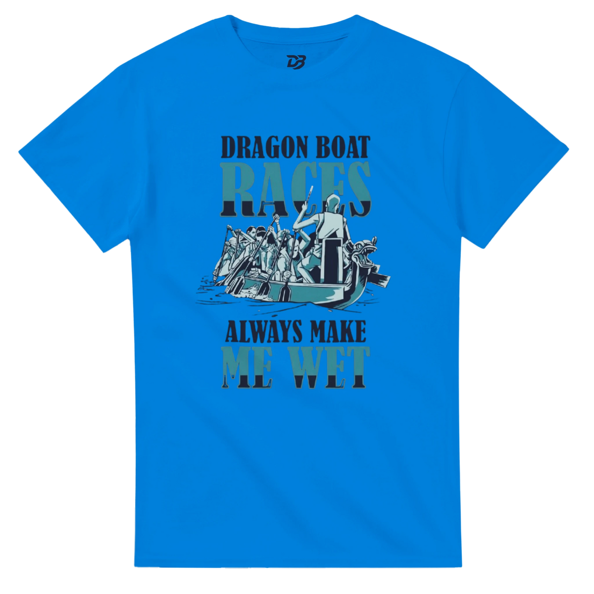 Blue unisex crewneck graphic T-shirt with dragon boat race front print
