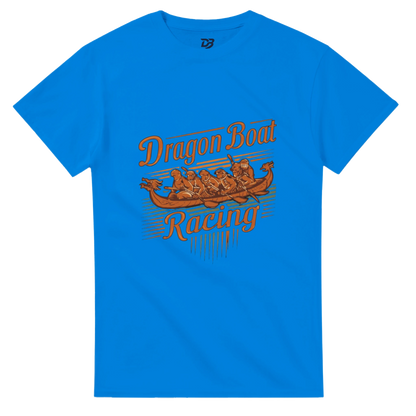 Blue unisex t-shirt with Dragon Boat Racing logo graphic on front