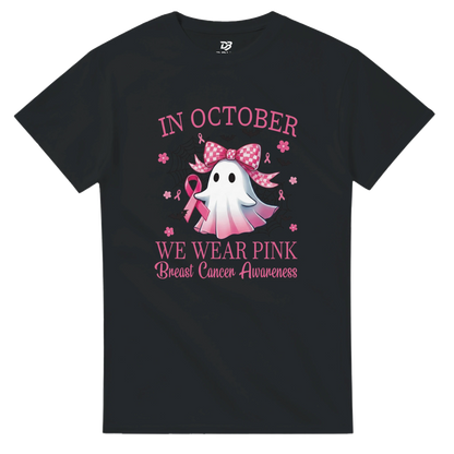 Black unisex T-shirt with pink “WE WEAR PINK” text and ghost dragon graphic