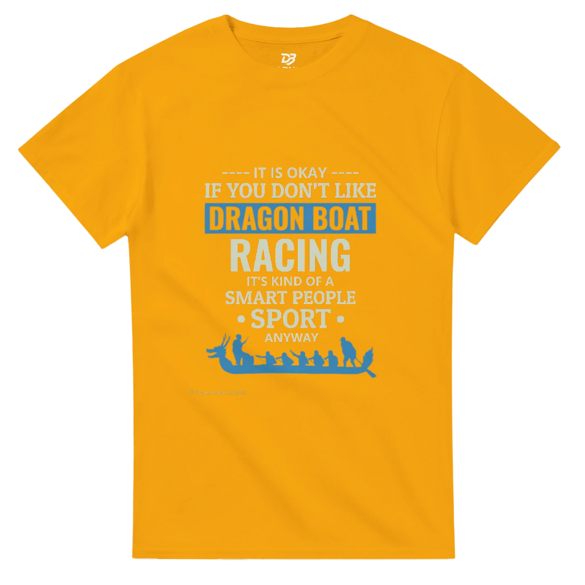 Gold unisex tee with Dragon Boat Racing graphic and dragon boat crew