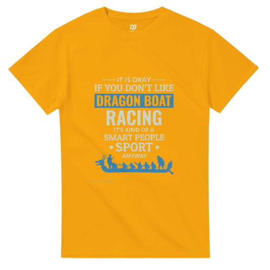 Gold unisex tee with Dragon Boat Racing graphic and dragon boat crew