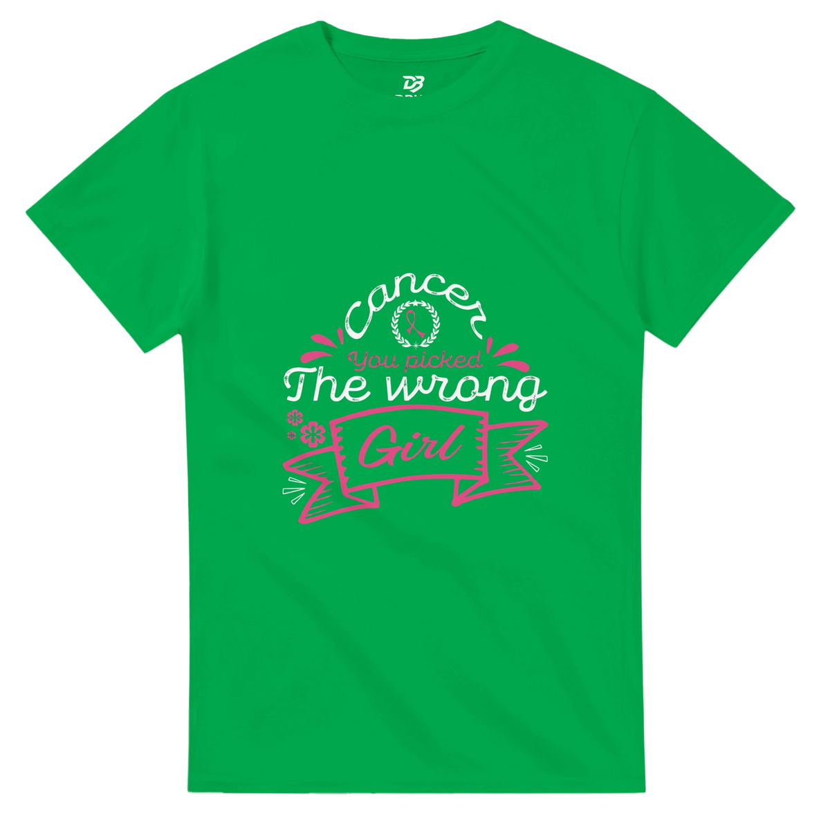 Irish green unisex graphic tee with pink and white 'The wrong Girl' ribbon print