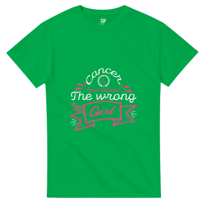 Irish green unisex graphic tee with pink and white 'The wrong Girl' ribbon print