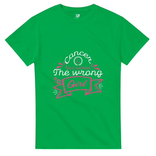Irish green unisex graphic tee with pink and white 'The wrong Girl' ribbon print