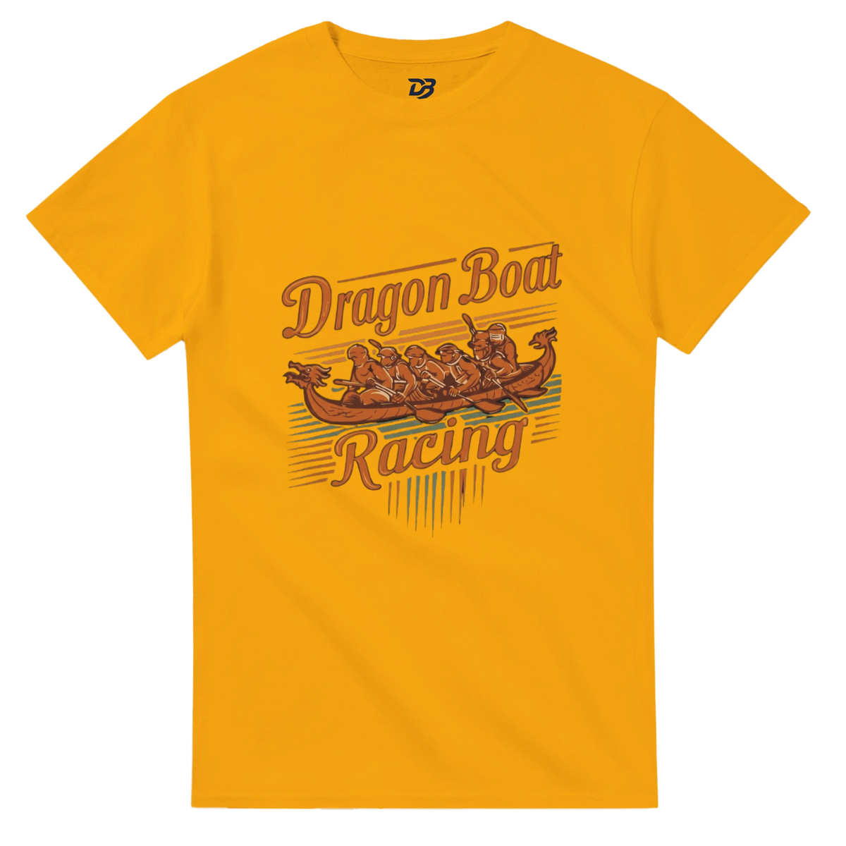 Gold unisex t-shirt with Dragon Boat Racing logo graphic on front