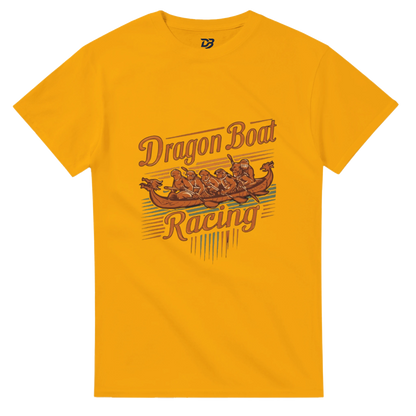 Gold unisex t-shirt with Dragon Boat Racing logo graphic on front