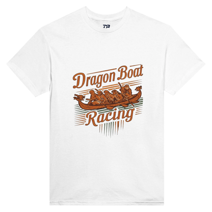 White unisex t-shirt with Dragon Boat Racing front graphic and crew neck