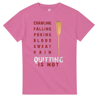 Pink unisex graphic tee with “Quitting is not” text and trophy icon