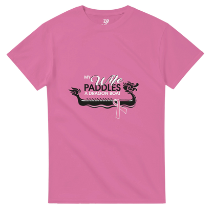 Pink unisex t-shirt with dragon boat graphic and pink ribbon
